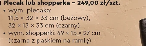 Plecak lub shopperka 1 szt.