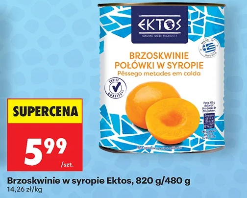 Ektos Brzoskwinie w syropie 820 g