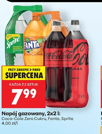 Napoje gazowane, 2x2 l: Coca-Cola Zero Cukru, Fanta, Sprite 2 × 2 l
