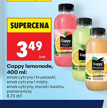 Cappy Lemonade; smak cytryny i truskawki, smak cytryny i mięty, smak cytryny, mięty i kwiatu pomarańczy 400 ml