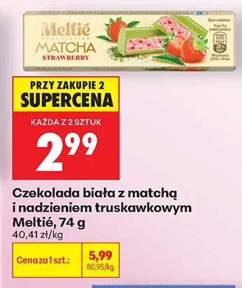 Meltié Czekolada biała z matchą i nadzieniem truskawkowym 74 g