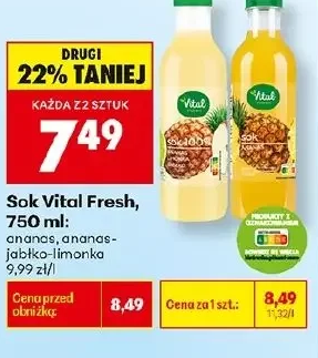 Vital Sok Fresh, ananas-ananas-jabłko-limonka 750 ml
