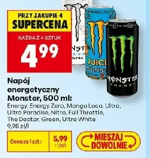 Napój energetyczny Monster, 500 ml: Monster Energy Zero, Mango Loco, Ultra Paradise, Nitro, Full Throttle, The Doctor, Green, Ultra White 500 ml