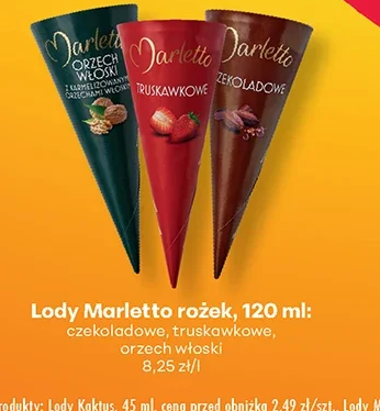 Marletto Lody rożek: czekoladowe, truskawkowe, orzech włoski 120 ml