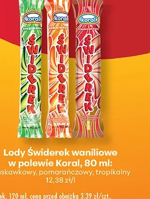 Koral Lody Świderki waniliowe w polewie, truskawkowy, pomarańczowy, tropikalny 80 ml