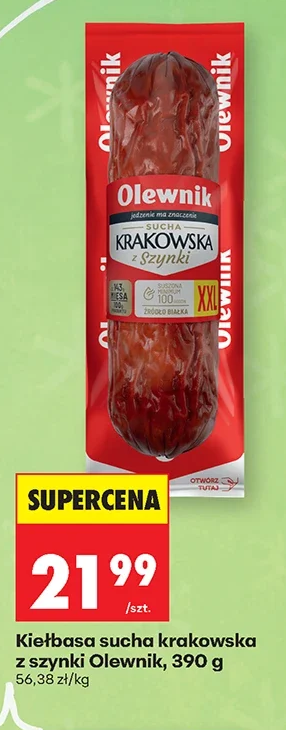 Olewnik Kiełbasa sucha krakowska z szynki 390 g