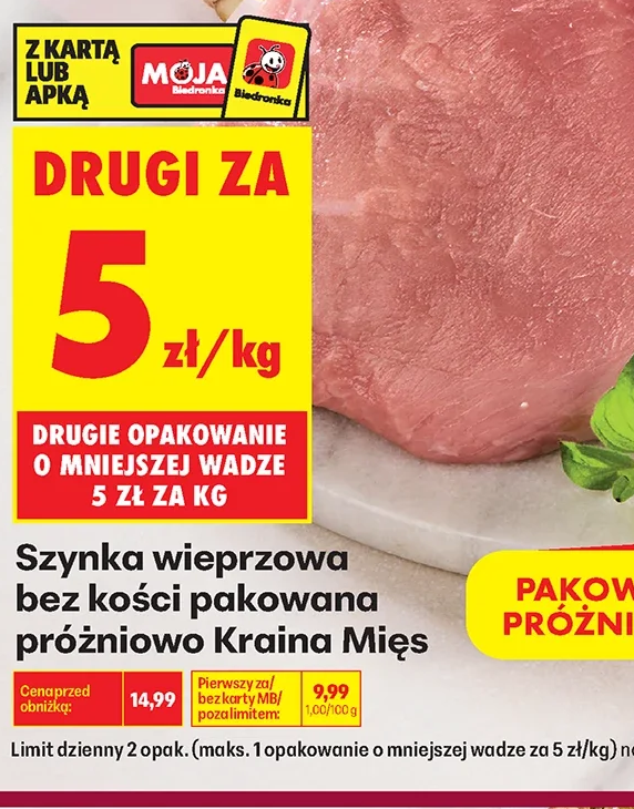 Kraina Mięs Szynka wieprzowa bez kości pakowana próżniowo 1 kg