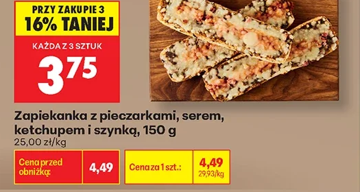 Zapiekanka z pieczarkami, serem, ketchupem i szynką 150 g