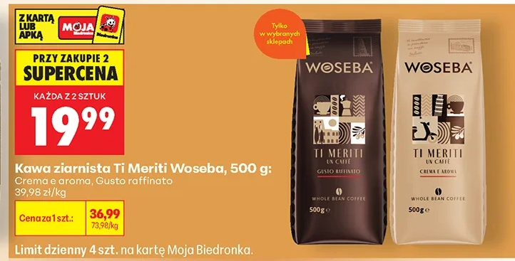 Kawa ziarnista Ti Meriti Woseba, 500 g: Crema e Aroma, Gusto raffinato 500 g