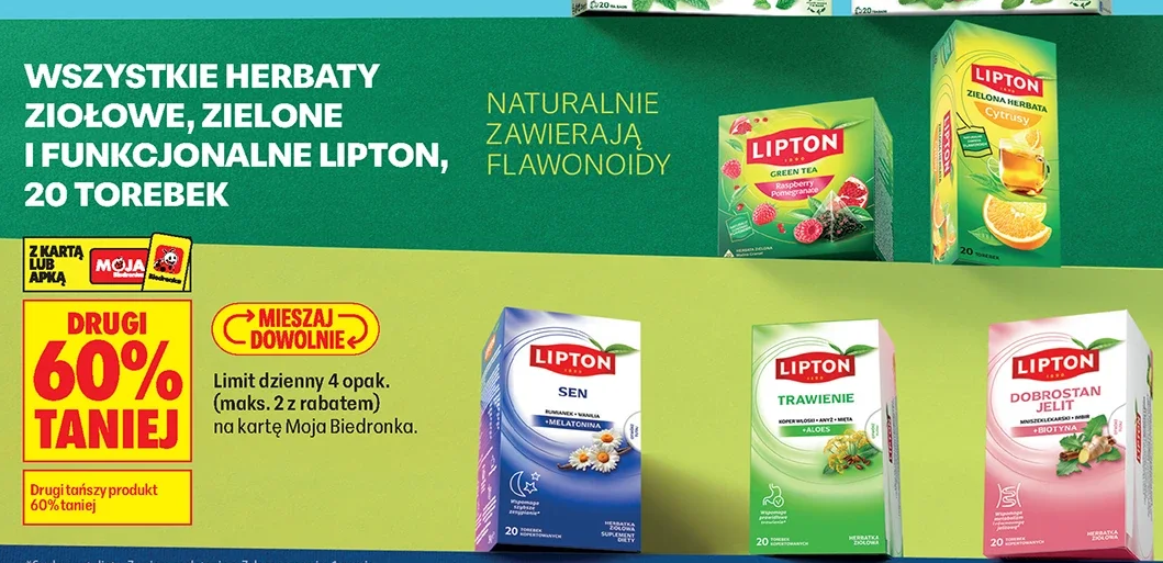 Wszystkie herbaty ziołowe, zielone i funkcjonalne Lipton, 20 torebek