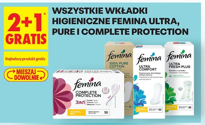 Wszystkie wkładki higieniczne Femina Ultra, Pure i Complete Protection