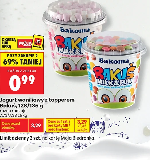 Jogurt waniliowy z topperem Bakuś 135 g