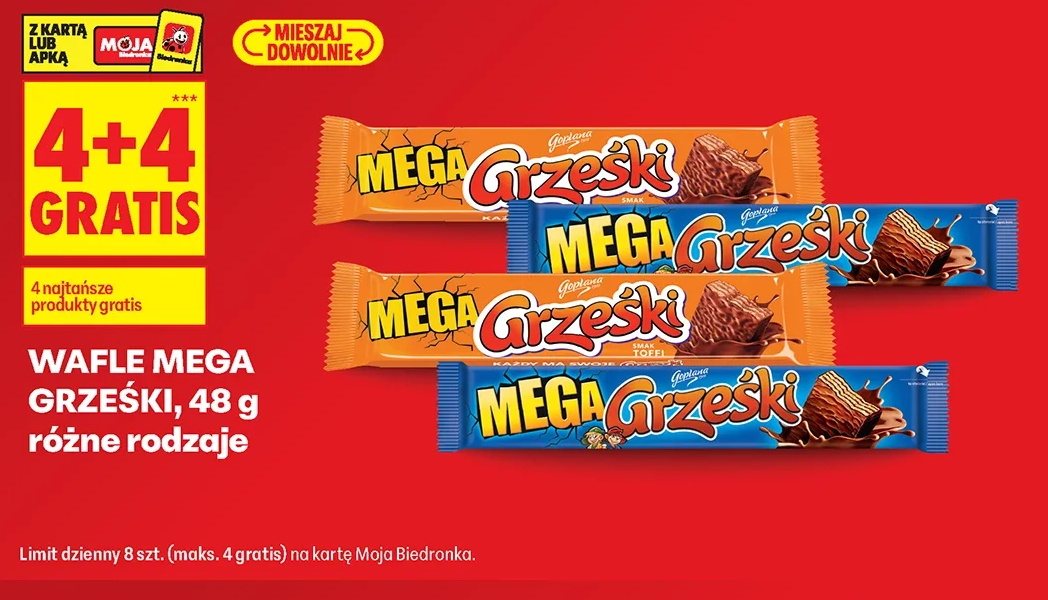 Wafle Mega Grześki, 48 g, różne rodzaje
