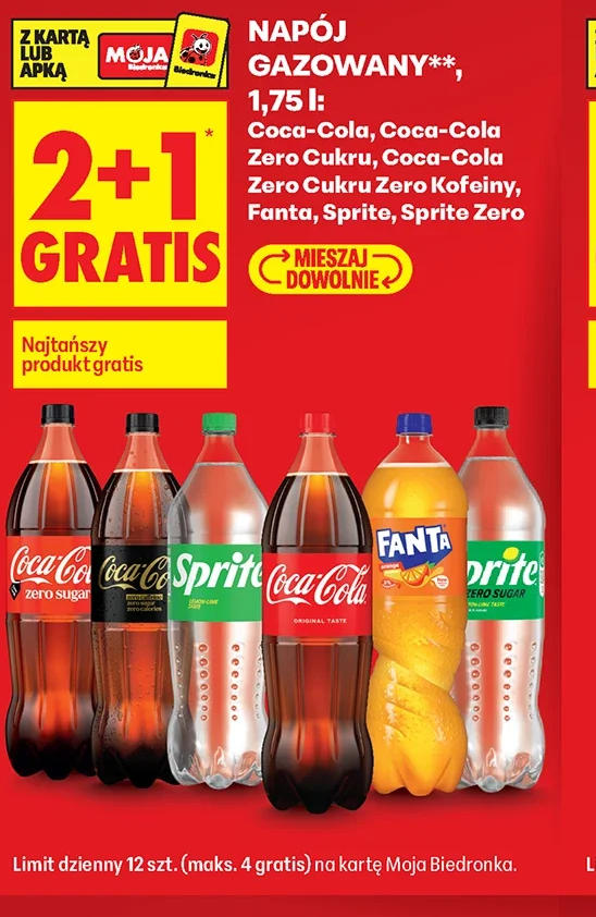 Napoje gazowane Coca-Cola, Coca-Cola Zero Cukru, Coca-Cola Zero Cukru Zero Kofeiny, Fanta, Sprite, Sprite Zero