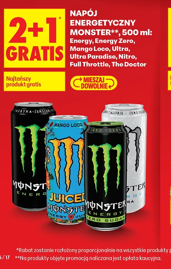 Napój energetyczny Monster, 500 ml: Energy, Energy Zero, Mango Loco, Ultra, Ultra Paradise, Nitro, Full Throttle, The Doctor