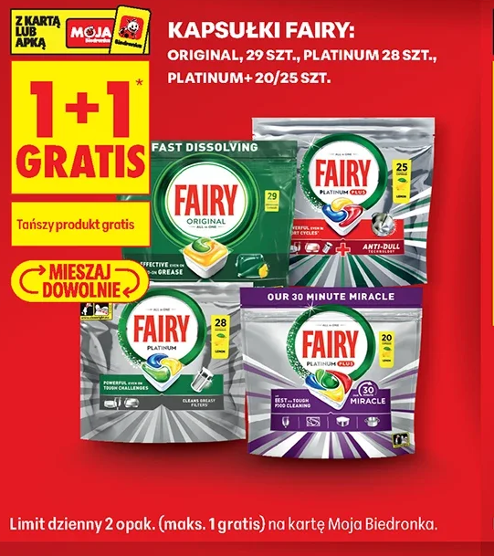 Kapsułki Fairy: Original, 29 szt., Platinum 28 szt., Platinum+ 20/25 szt.