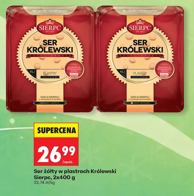 Sierpc Ser żółty w plastrach Królewski 2 × 400 g