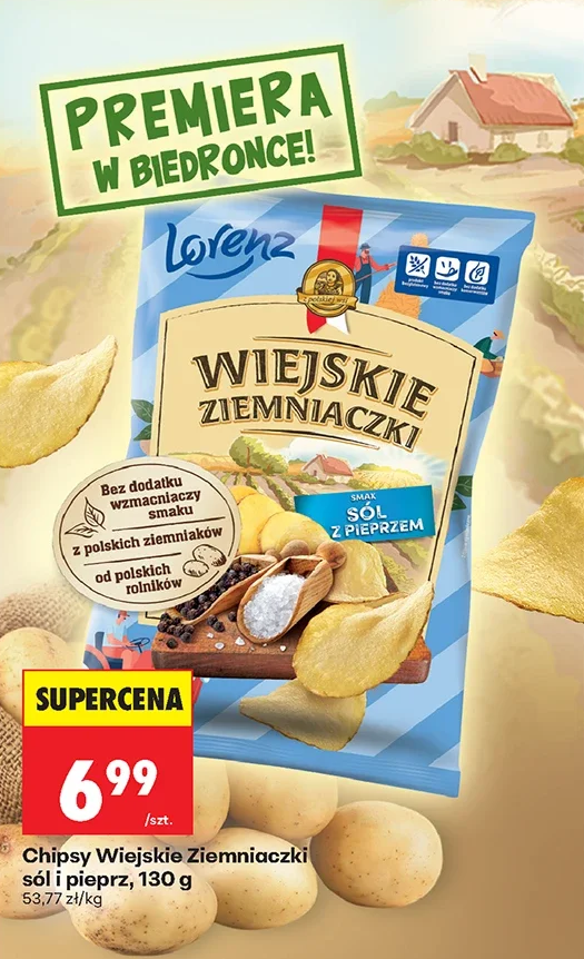 Chipsy Wiejskie Ziemniaczki sól i pieprz 130 g