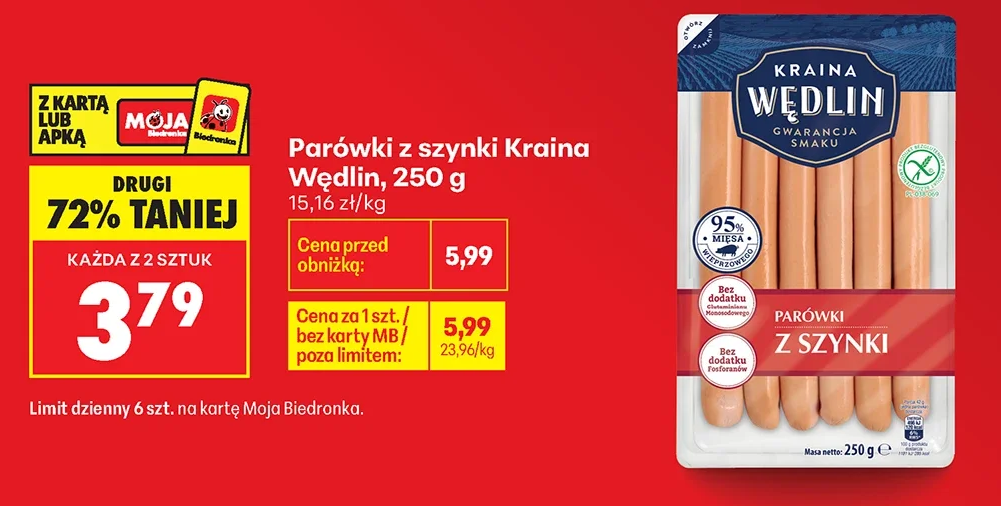 Kraina Wędlin Parówki z szynki 250 g