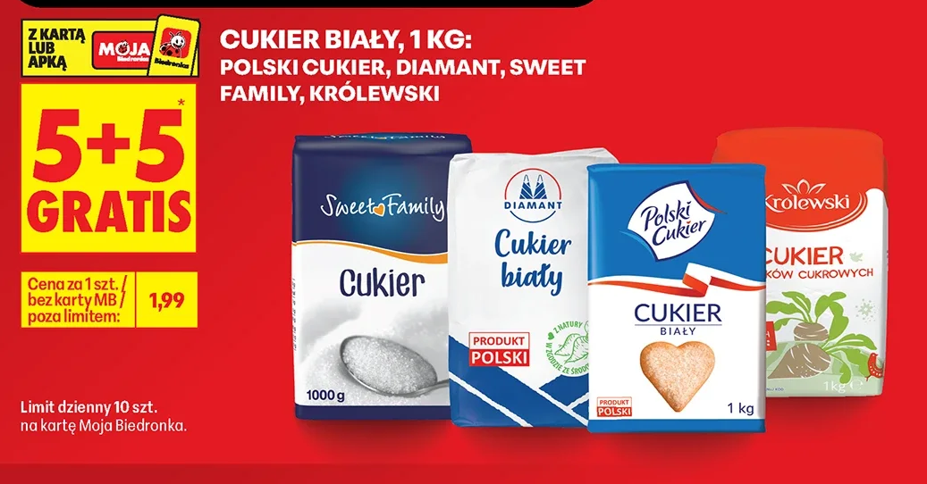 Cukier biały, 1 kg: Polski Cukier, Diamant, Sweet Family, Królewski