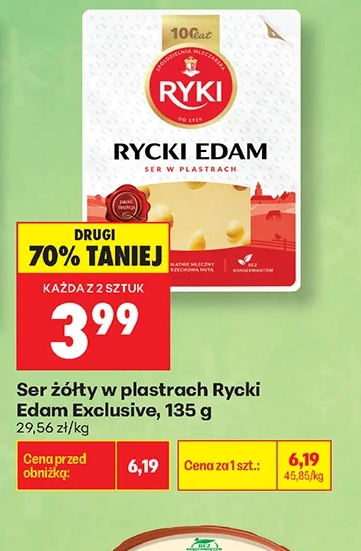 Rycki Edam Ser żółty w plastrach Exclusive 135 g
