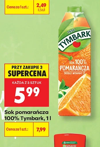 Tymbark Sok pomarańcza 100% 1 l