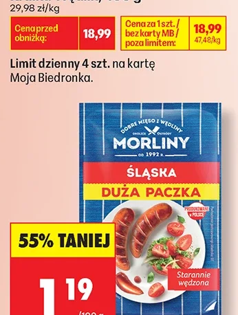 Morliny Kiełbasa śląska duża paczka 1 kg