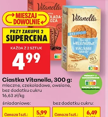 Ciasteczka Vitarella mleczne, czekoladowe, owsiane 300 g