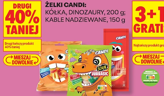 Żelki Candi: kółka, dinozaury, kable nadziewane