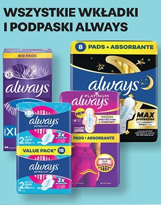 Wszystkie wkładki i podpaski Always