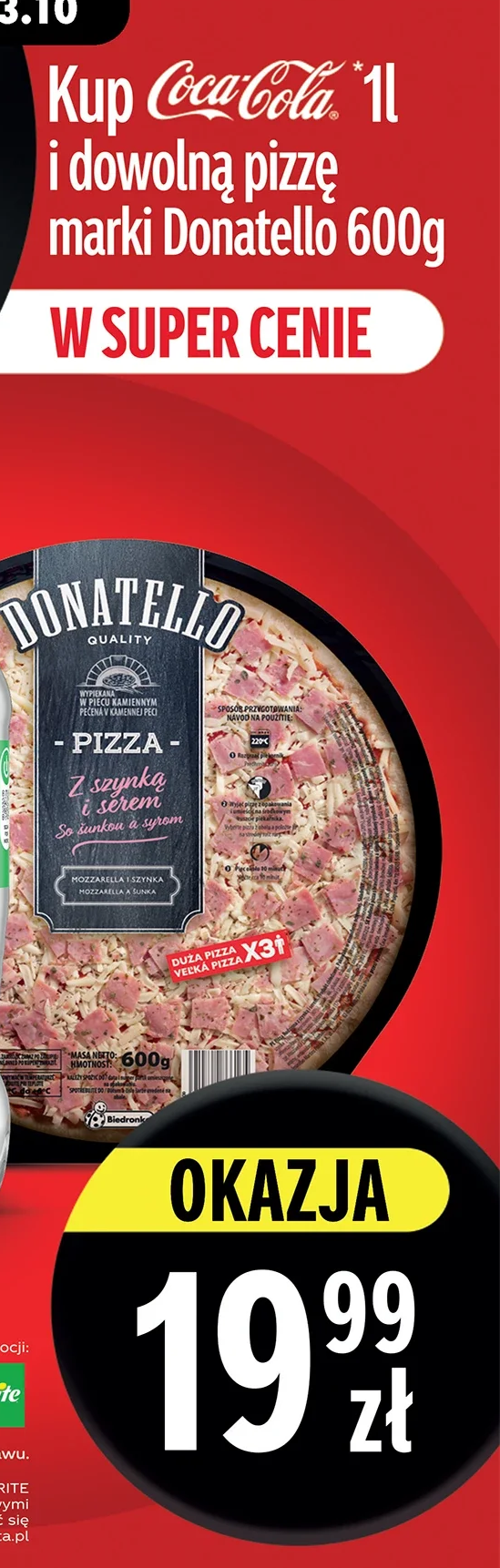 Coca-Cola 1 l i dowolna pizza marki Donatello 600 g
