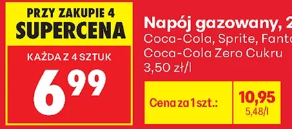 Napoje gazowane, 2 l: Coca-Cola, Sprite, Fanta, Coca-Cola Zero Cukru