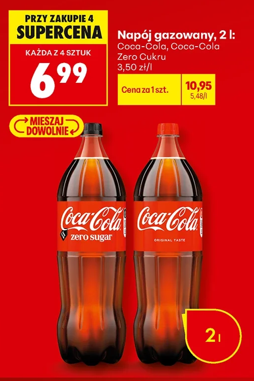 Napój gazowany, 2 l: Coca-Cola, Coca-Cola Zero Cukru 2 l