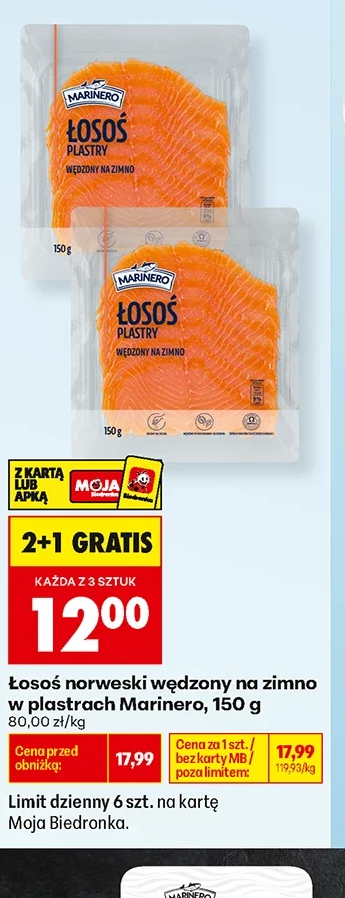 Marinero Łosoś norweski wędzony na zimno w plastrach 150 g