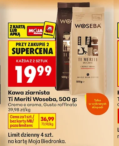 Kawa ziarnista Ti Meriti Woseba, 500 g: Crema e Aroma, Gusto raffinato 500 g