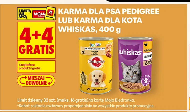 Karma dla psa Pedigree lub karma dla kota Whiskas, 400 g