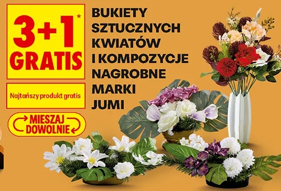 Bukiety sztucznych kwiatów i kompozycje nagrobne marki Jumi