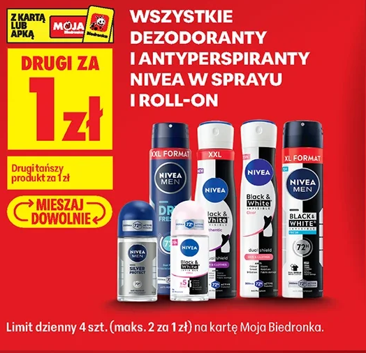 Wszystkie dezodoranty i antyperspiranty Nivea w sprayu i roll-on