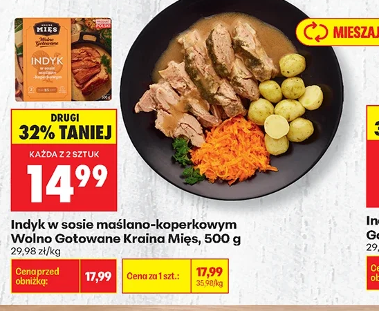 Kraina Mięs Indyk w sosie maślano-koperkowym Wolno Gotowane 500 g