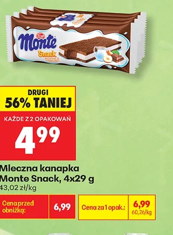 Monte Mleczna kanapka Snack 4 × 29 g