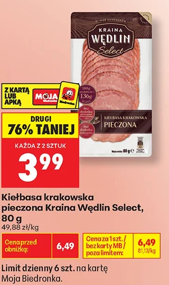 Kraina Wędlin Kiełbasa krakowska pieczona Select 80 g