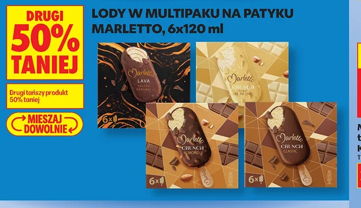 Lody w multipaku na patyku Marletto, 6x120 ml