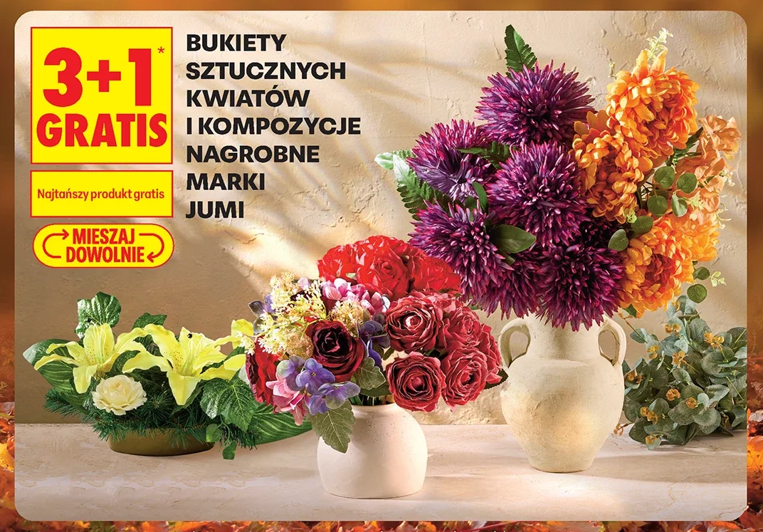 Bukiety sztucznych kwiatów i kompozycje nagrobne marki Jumi