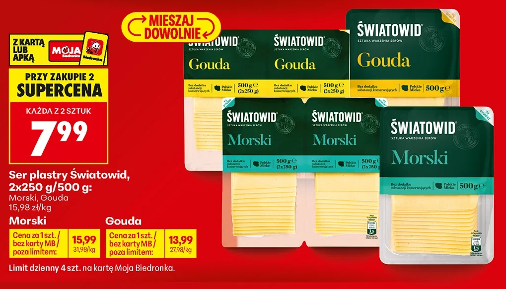 Światowid Ser plastry Gouda 2 × 250 g