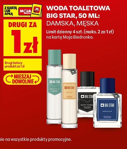 Woda toaletowa Big Star, 50 ml: damska, męska