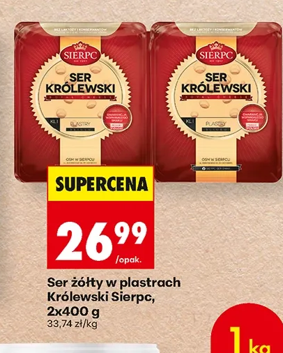 Sierpc Ser żółty w plastrach Królewski 2 × 400 g