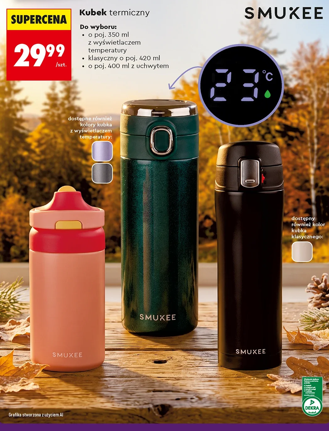 Kubek termiczny SMUKEE — do wyboru: o poj. 350 ml z wyświetlaczem temperatury, klasyczny o poj. 420 ml lub o poj. 400 ml z uchwytem 350 ml