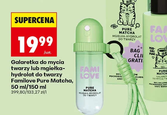 Familove Galaretka do mycia twarzy lub mgiełka-hydrolat do twarzy Pure Matcha 50 ml