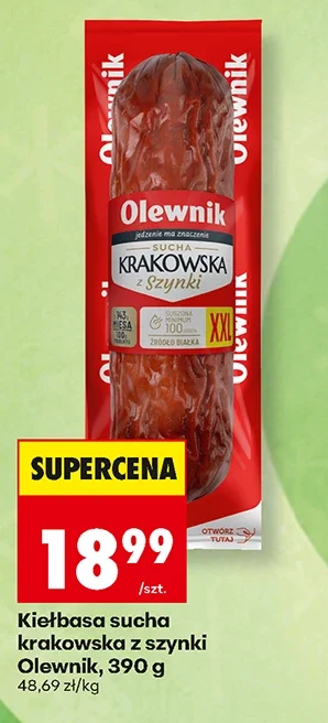 Olewnik Kiełbasa sucha krakowska z szynki 390 g