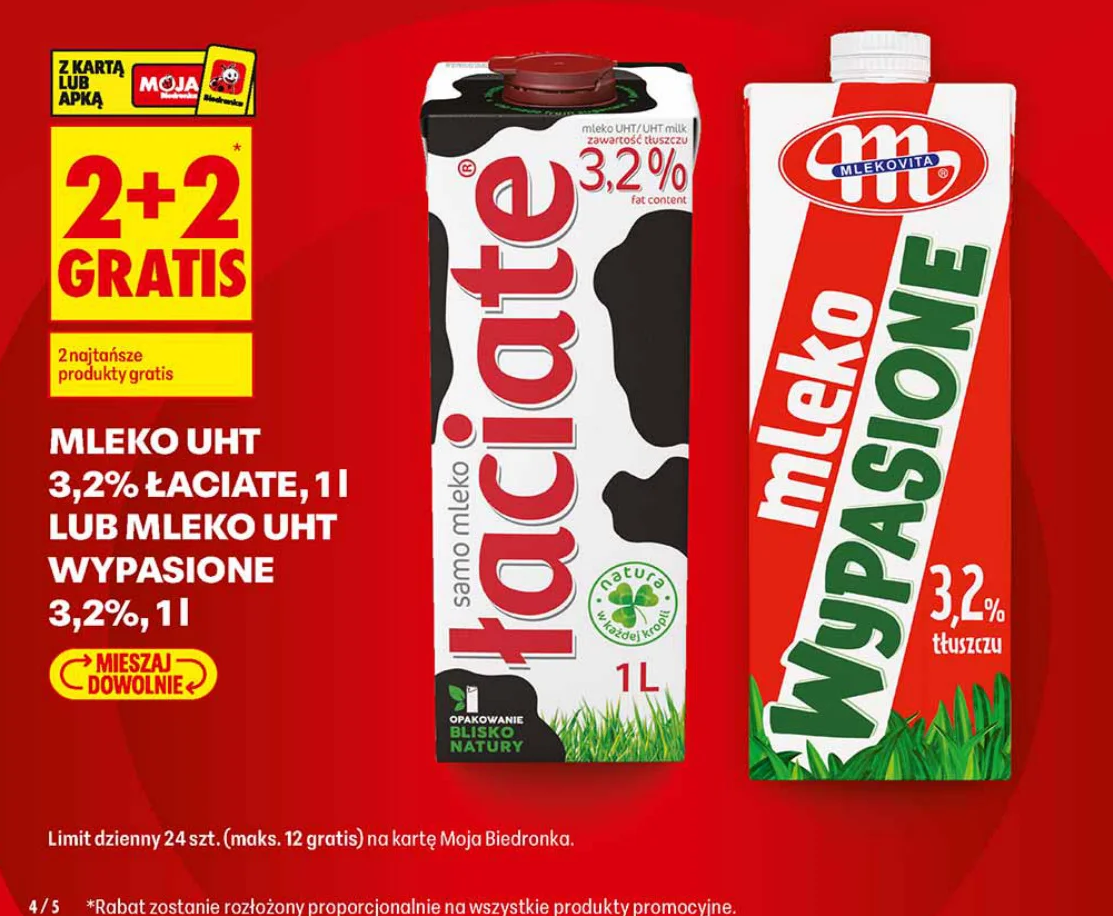 Mleko UHT 3,2% Łaciate, 1 l lub mleko UHT Wypasione 3,2%, 1 l
